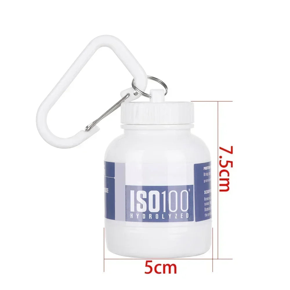 1-20Pcs Portable Protein Powder Bottle Mini Keychain Medicine Powder Container Carabiner Bucket One Cup for Gym Travel Outdoor