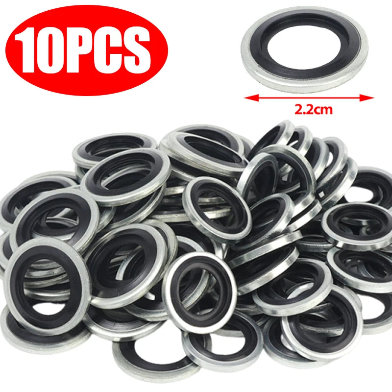 Universal M12/M14 Galvanized Steel Rubber Oil Drain Plug Gasket Engine Sump Sealing Washer Auto Car Part Seal Ring Replacement