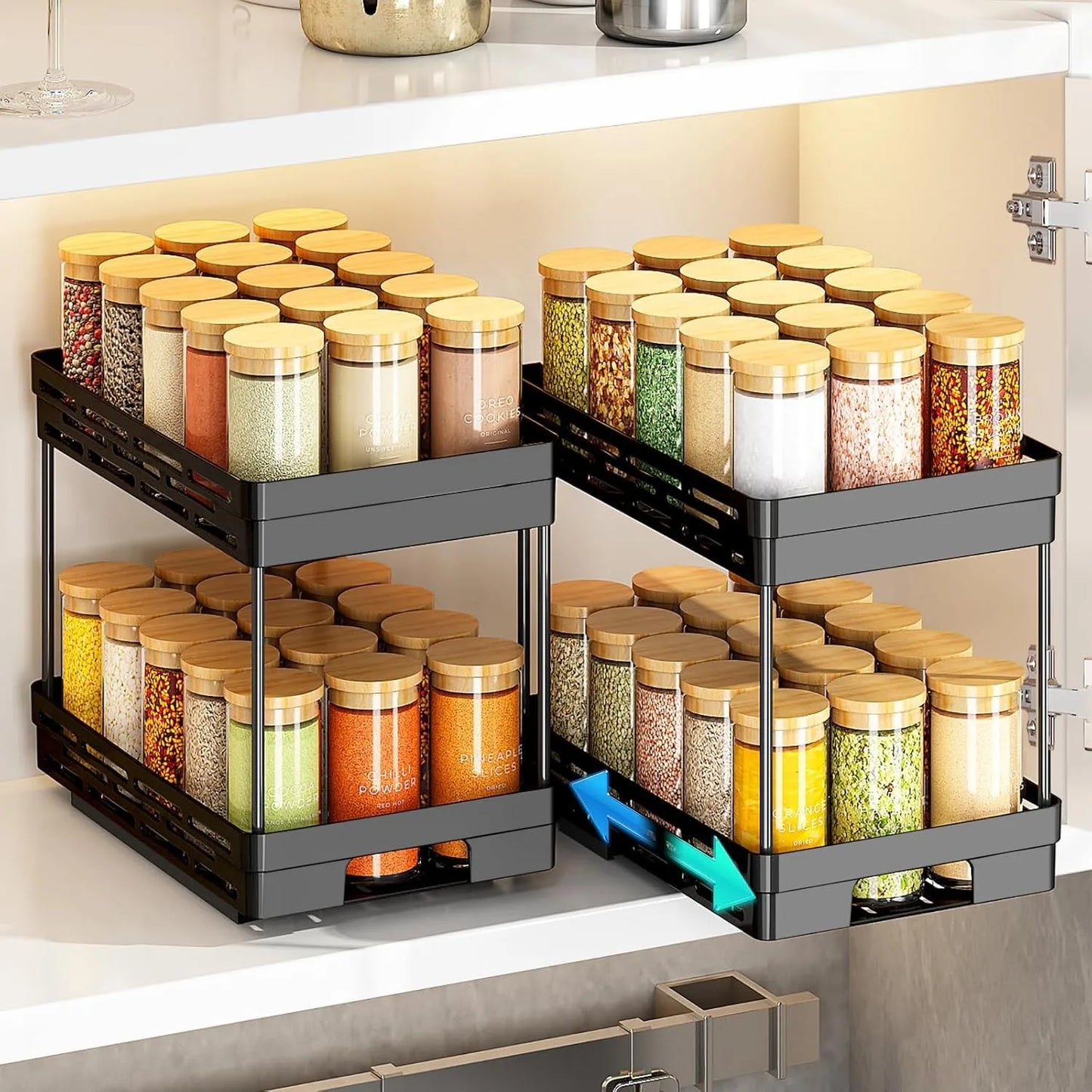 1/2pcs 2 Tier Pull Out Plastic Storage Rack Cabinet Storage Organizer Large Capacity Seasoning Jar Holder Under Sink Organizer