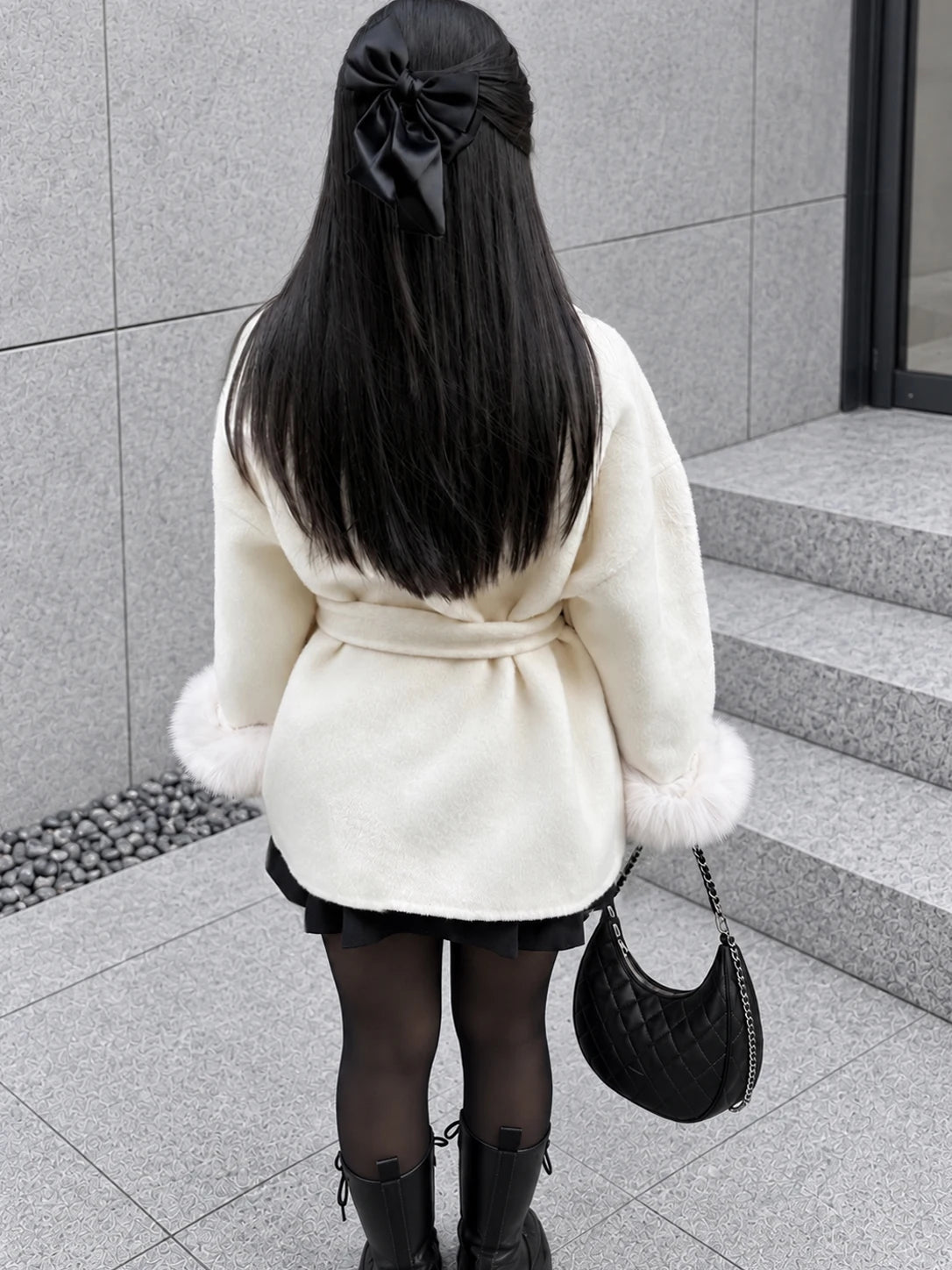 Tossy Fox Fur Wool Overcoat Women's Short Coat Office Lady Elegant Double-sided Woolen Coat 2025 New Cardigan Jackets Loose Wool