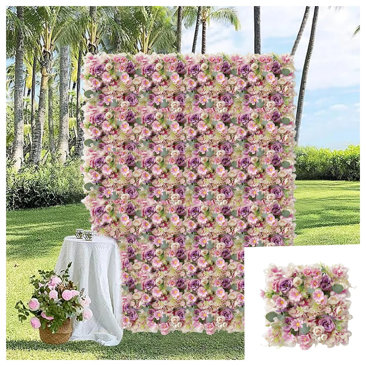 6Pcs Flower Wall Panels 3D Artificial Rose Wall Backdrop for Wedding Bridal Shower Party Photo Photography Background Decor
