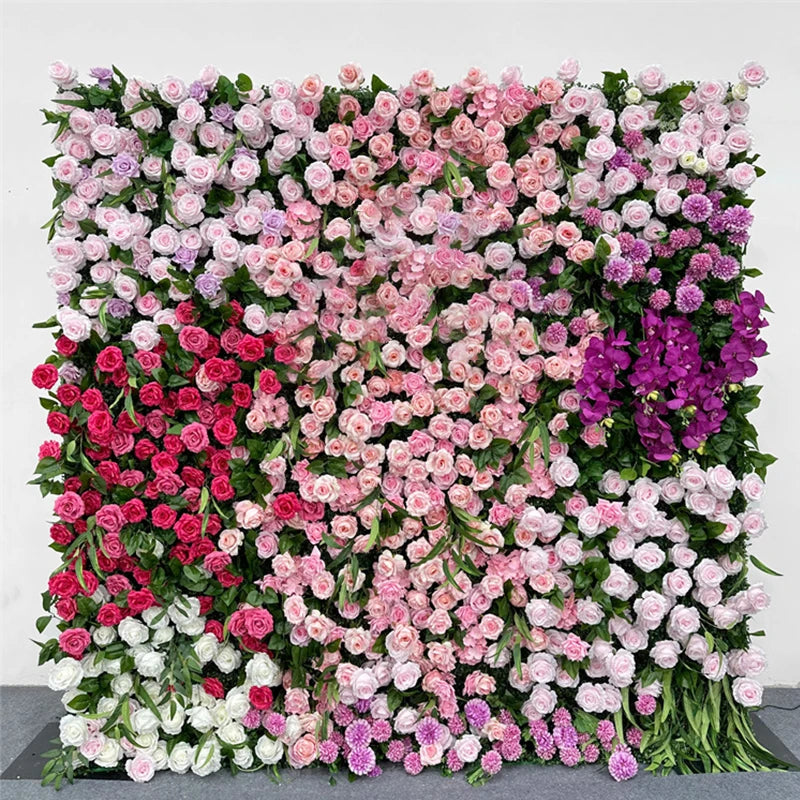 Luxur white Rose Roll Up Cloth 5D Flower Wall Arrangement Wedding Backdrop Decor Hanging Curtain Green Plants Wall Party Props