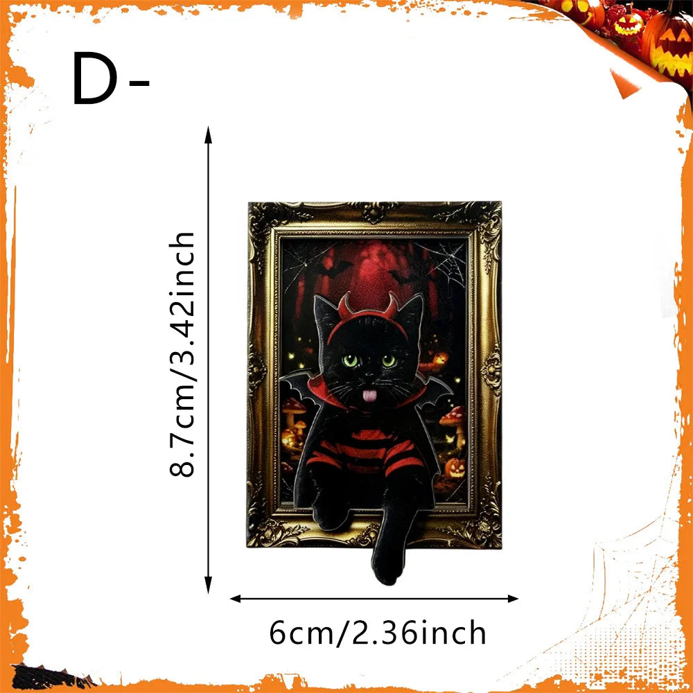 4/8PCS Halloween Wooden Refrigerator Magnet Spooky Art Fridge Magnet Frame Picture Stickers Halloween Party Gift Home Decor