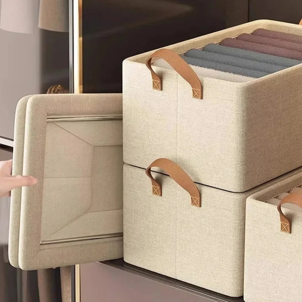 1pc Foldable Fabric Storage Box for Home Use Wardrobe Organizer for Clothes and Pants Layered Storage Solution