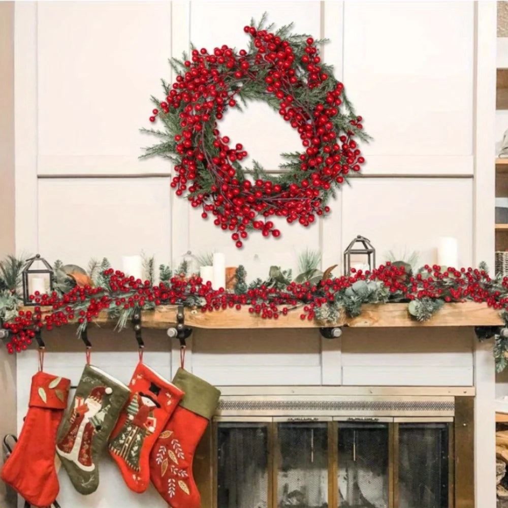 Multipurpose Artificial Red Berry Garland - Plastic Faux Berry Swag for Home, Wedding, Christmas, Holiday Table Decor