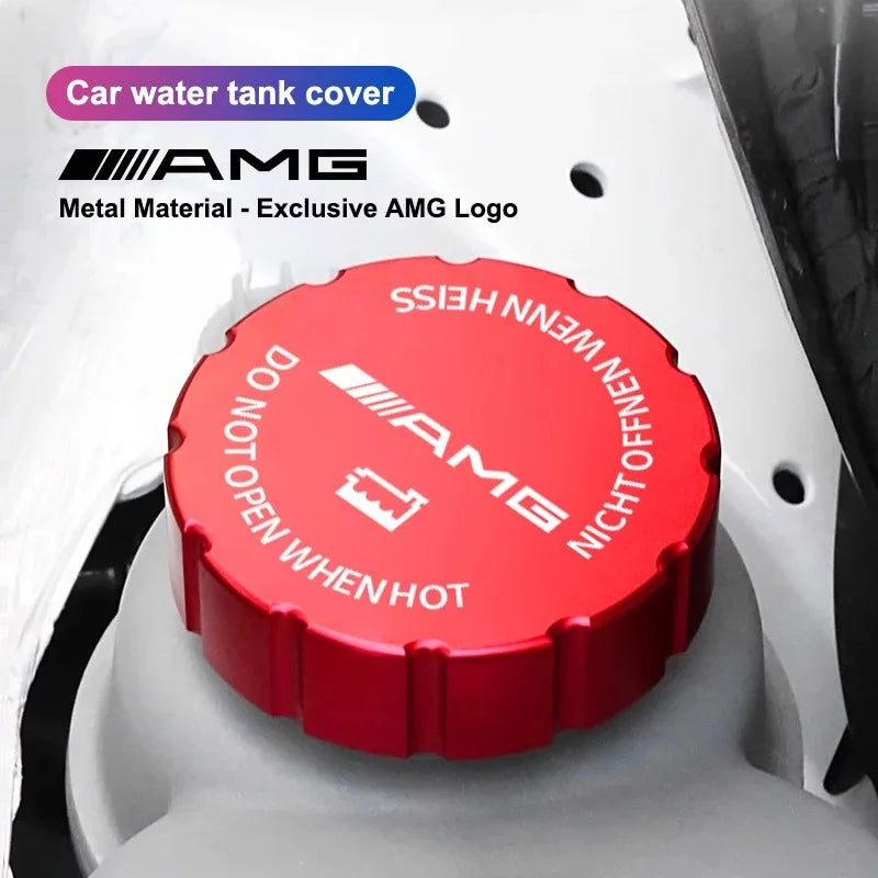 Universal Fit Aluminum Alloy Car Water Tank Cap for Mercedes Benz AMG Models with Decorative Sticker Compatible with W204 W205 W