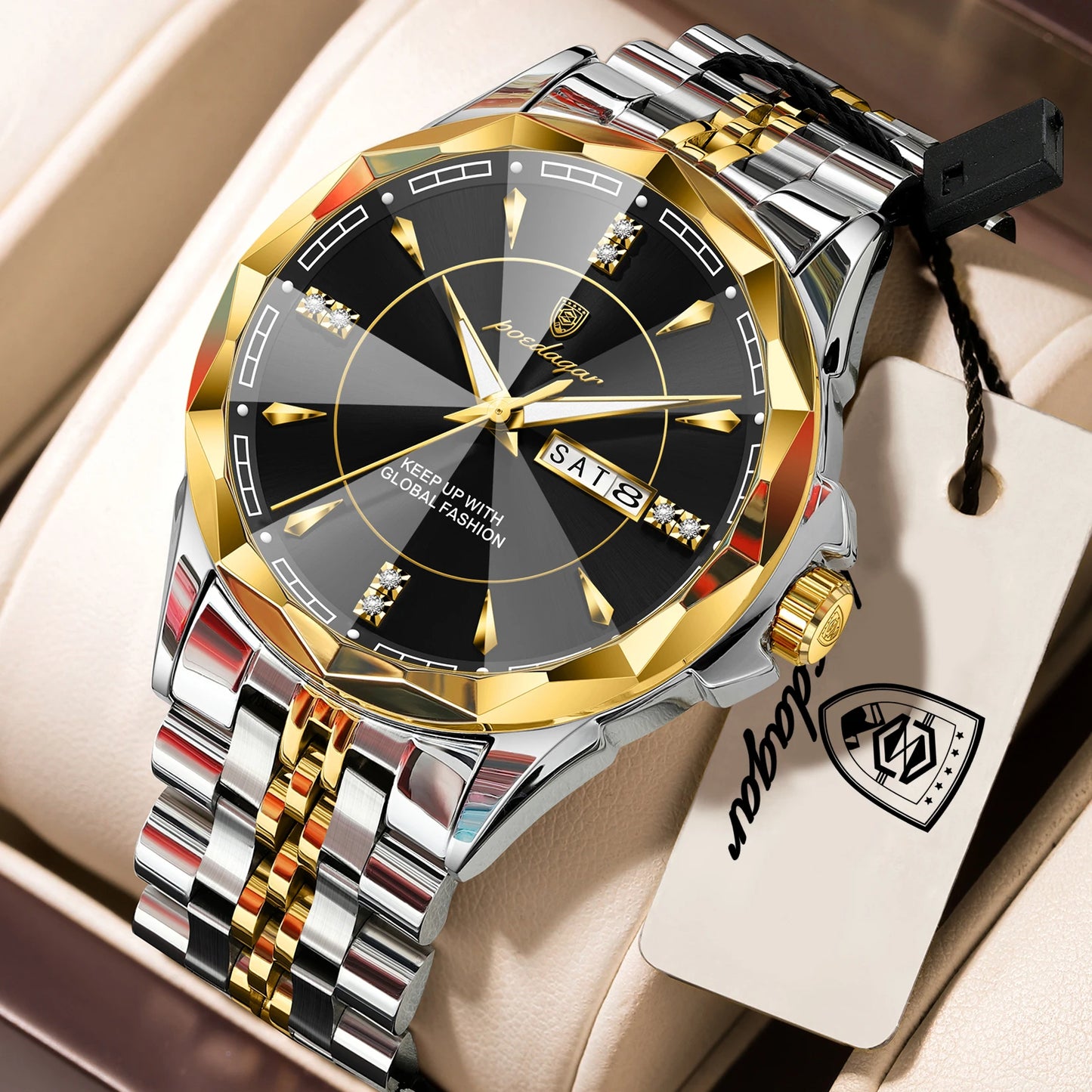 POEDAGAR Top Business Man Wristwatch Waterproof Luminous Luxury Men Clock Date Week Stainless Steel Fashion Men's Quartz Watches
