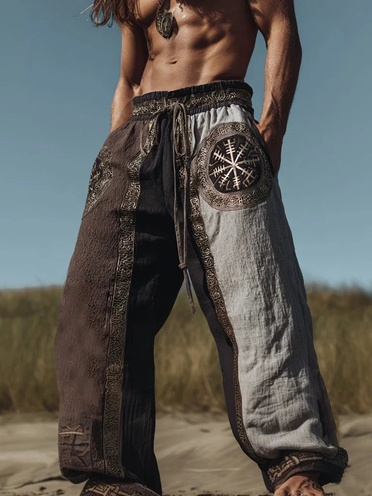 Men's Viking Retro Nordic Tree of Life and Raven 3D Printed Casual Straight-Leg Summer Beach Pants. S-5XL