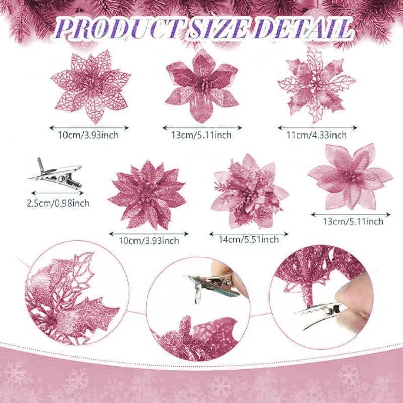 5Pcs Pink Artificial Flowers Berry Christmas Tree Ornament for Xmas Wedding Wreath Decoration New Year 2026 Wreath Accessories