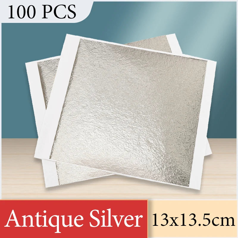 13x13.5cm Champagne Silver Foil Paper Gold Leaf Sheets in Arts Furniture Nail Decorations Paintings Gilding 100pcs Craft Paper
