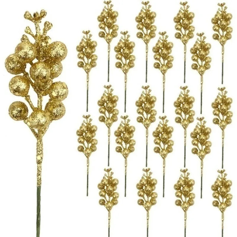 5Pcs Pink Artificial Flowers Berry Christmas Tree Ornament for Xmas Wedding Wreath Decoration New Year 2026 Wreath Accessories