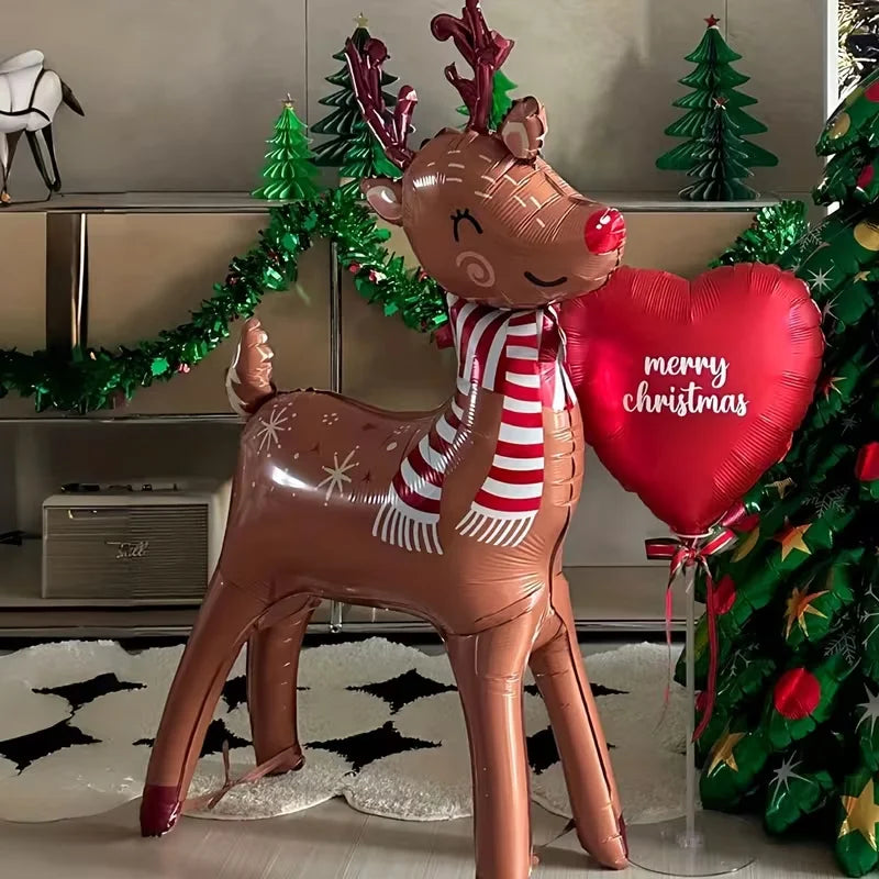 Large Christmas Reindeer Shape Standing Aluminum Film Balloon 2026 Xmas New Year Party Decoration Supplies Birthday Party Gift