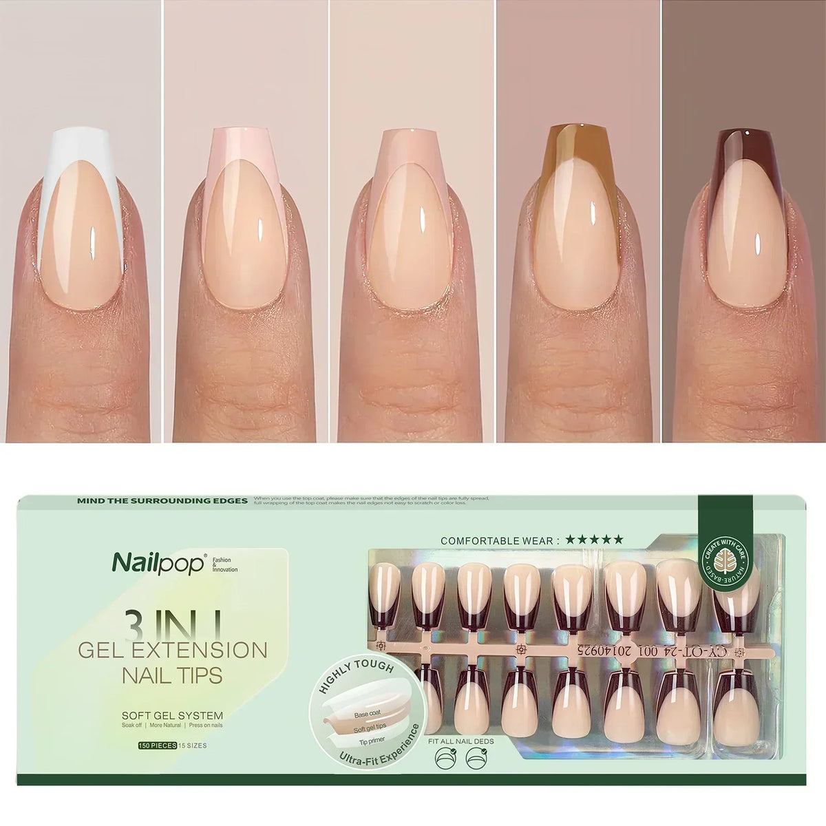 French Almond Gel Nail Tips