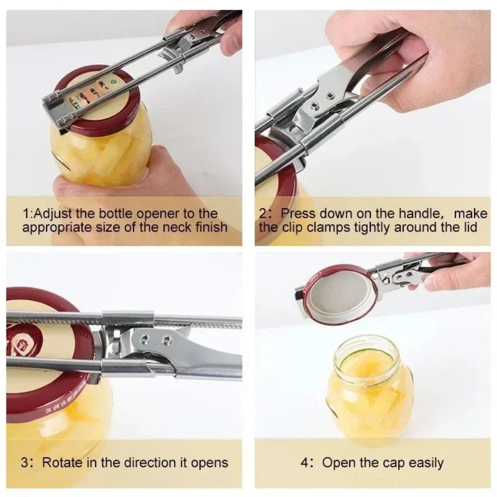 1/2Pcs Heavy Duty Stainless Steel Adjustable Multi Function Labor Saving Bottle Jar Can Opener Easy Grip Kitchen Tool Accessorie