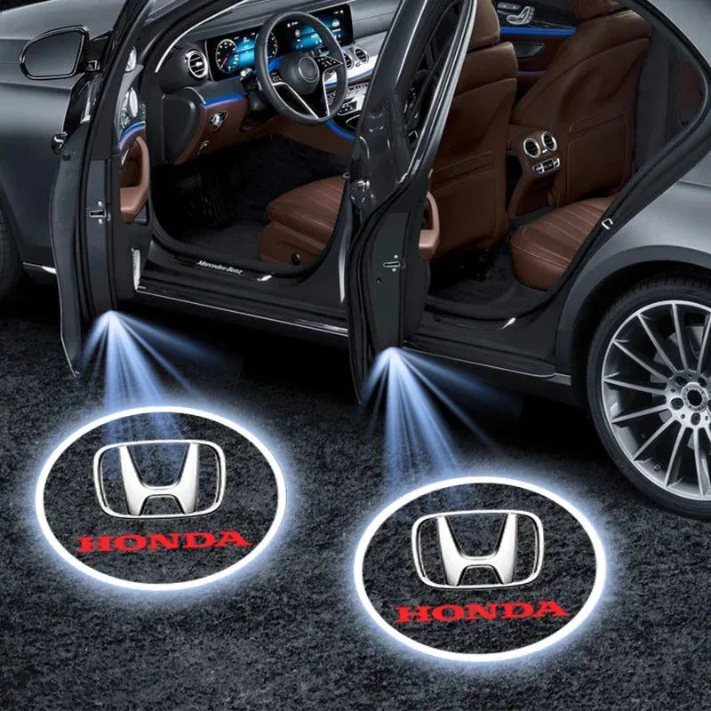 1/2pcs HD Wireless Car Door Welcome Lights Auto Projector Lamp Accessories for Honda Civic Fit Jazz Accord HRV CRV City Stickers