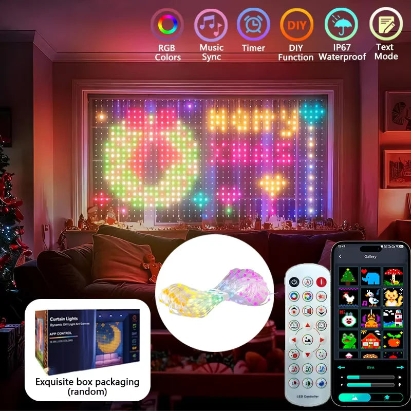 2*2M/3*3M 400LED Smart Curtain Lights Home APP Control Music Mode IP65 Waterproof Outdoor Christmas Decor