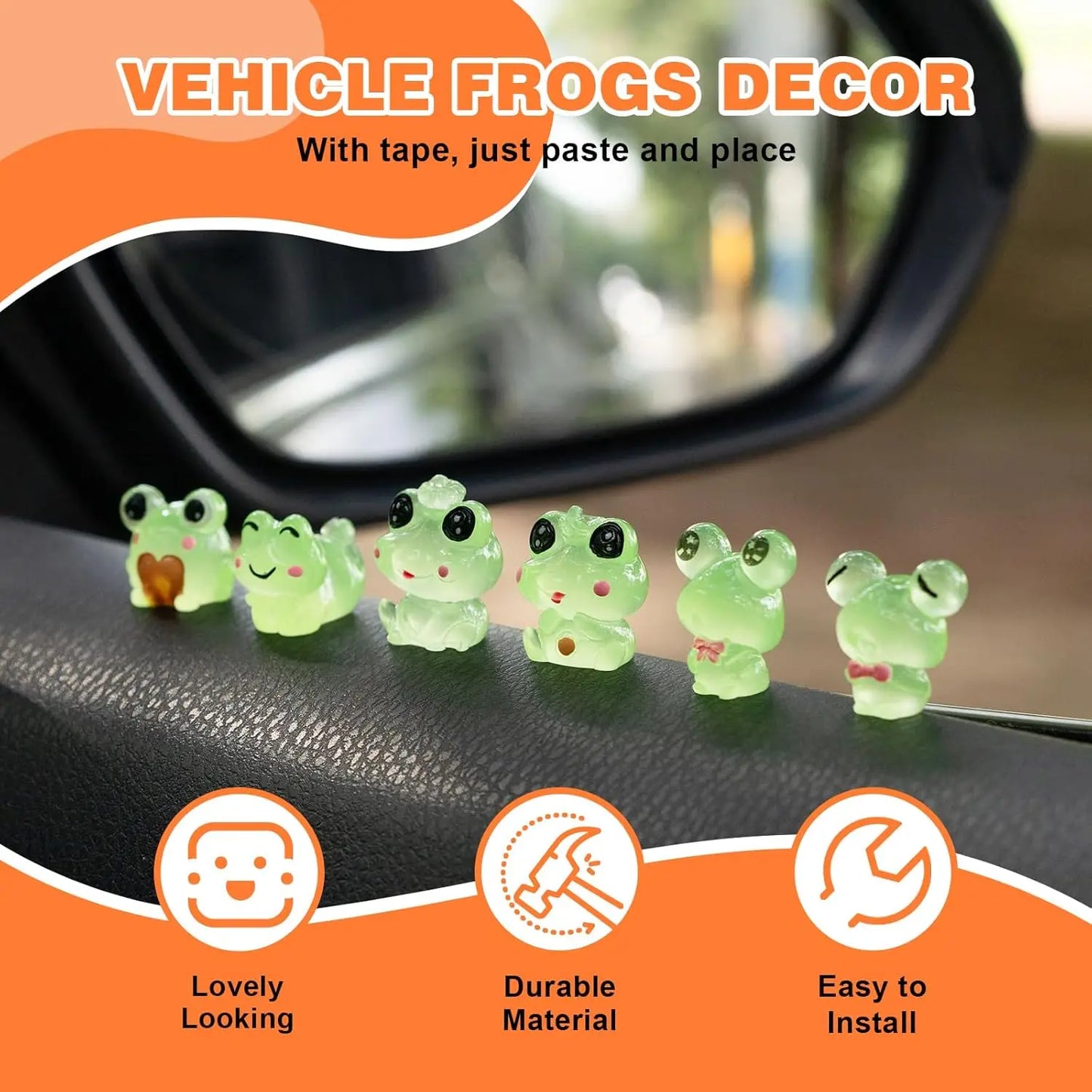 6PCS Fun Luminous Frog Car Dash Decorations Car Rear View Mirror Ornament Interior Accessories for Home Office
