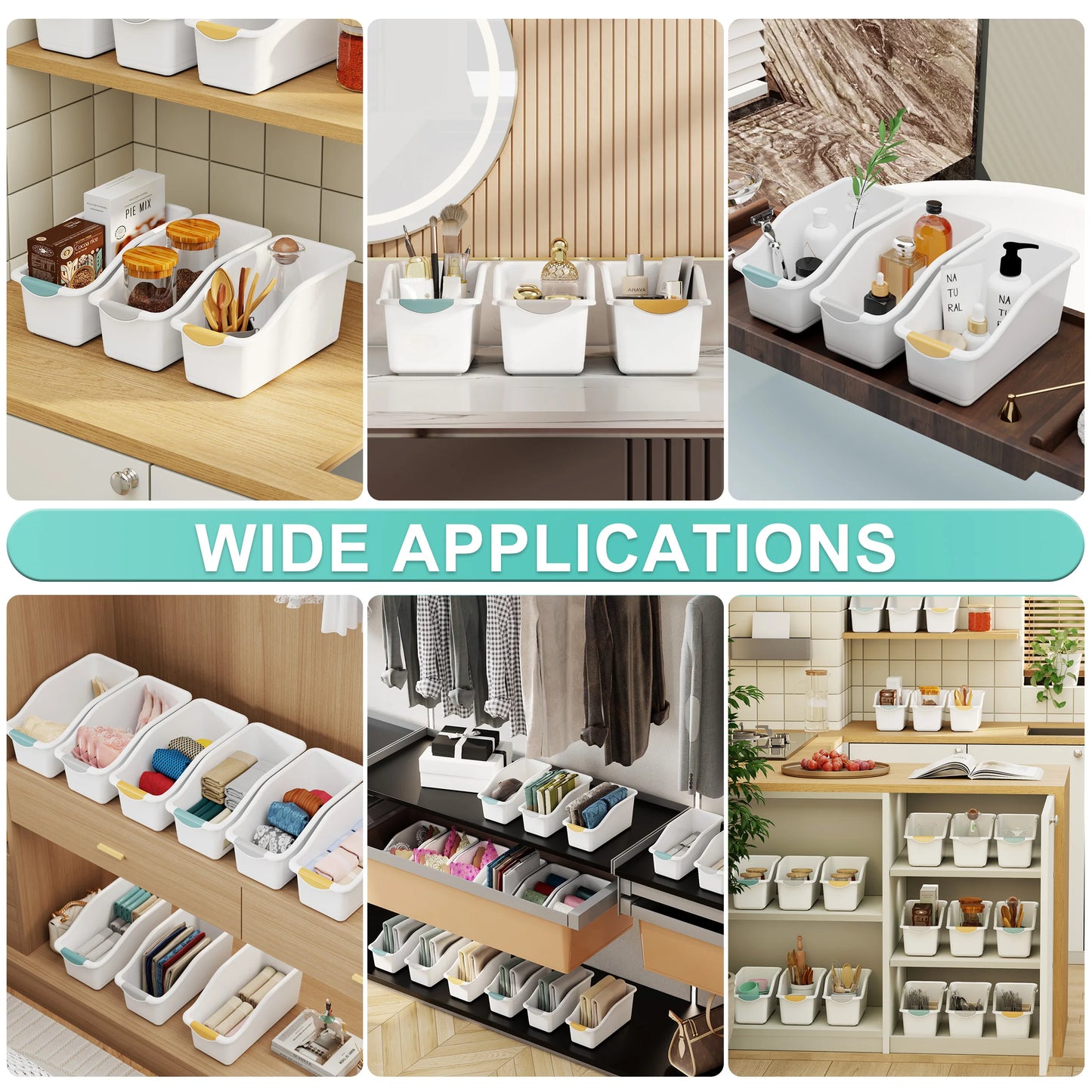 2pcs Curved Design Storage Boxes - Heavy-Duty Plastic Organizer, White Space-Saving Container for Under Sink, Pantry & Cabinet