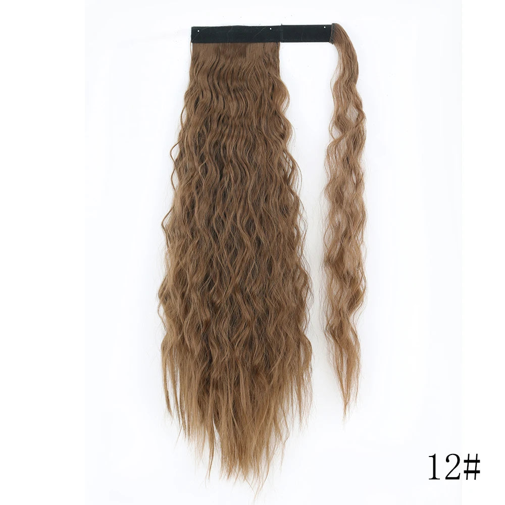 LISI GIRL Synthetic Hair 22''34'' Long Straight Ponytail Wrap Around Ponytail Clip in Hair Extensions Black Hairpiece Headwear