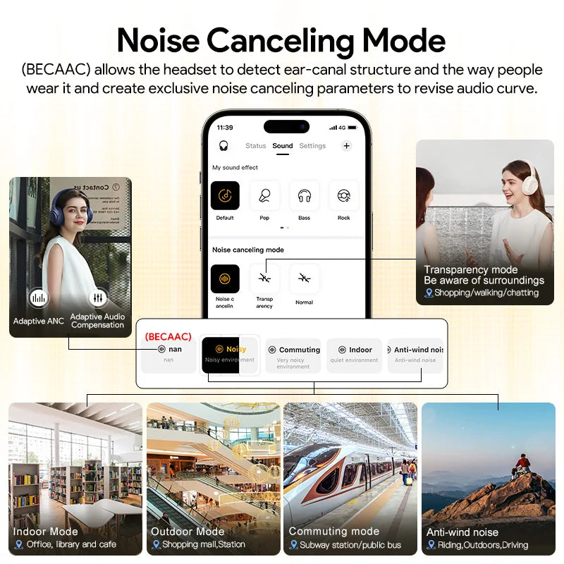 QCY H3 ANC Wireless Headphones 43dB Hybrid Active Noise Cancelling Bluetooth 5.4 Headset Hi-Res with LDAC Over Ear Headset 60Hrs