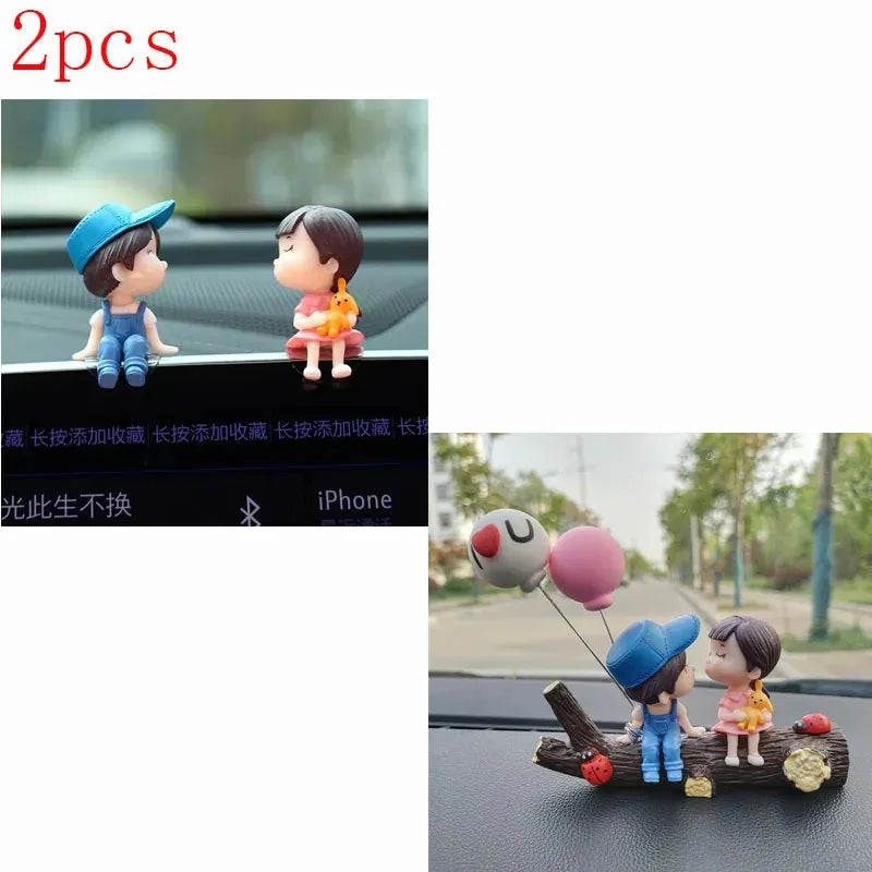 1/2pcs Car Interior Decoration Cute Cartoon Couples Action Balloon Ornament Auto Interior Dashboard Accessories For Girls Gifts