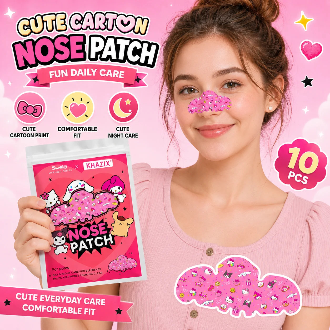 1/10pcs Hello Kitty Nose Pore Strips 10PCS Cute Cartoon Design Nose Stickers Kawaii Beauty Care Gift for Women