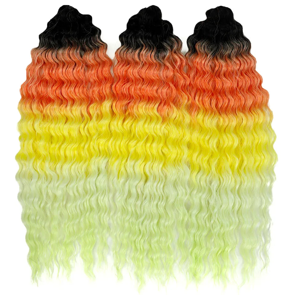LOVE ME 22 Inch 300g/3pcs Ariel Curl Hair Water Wave Twist Crochet Hair Synthetic Ombre Rainbow Color Braiding Hair Extensions