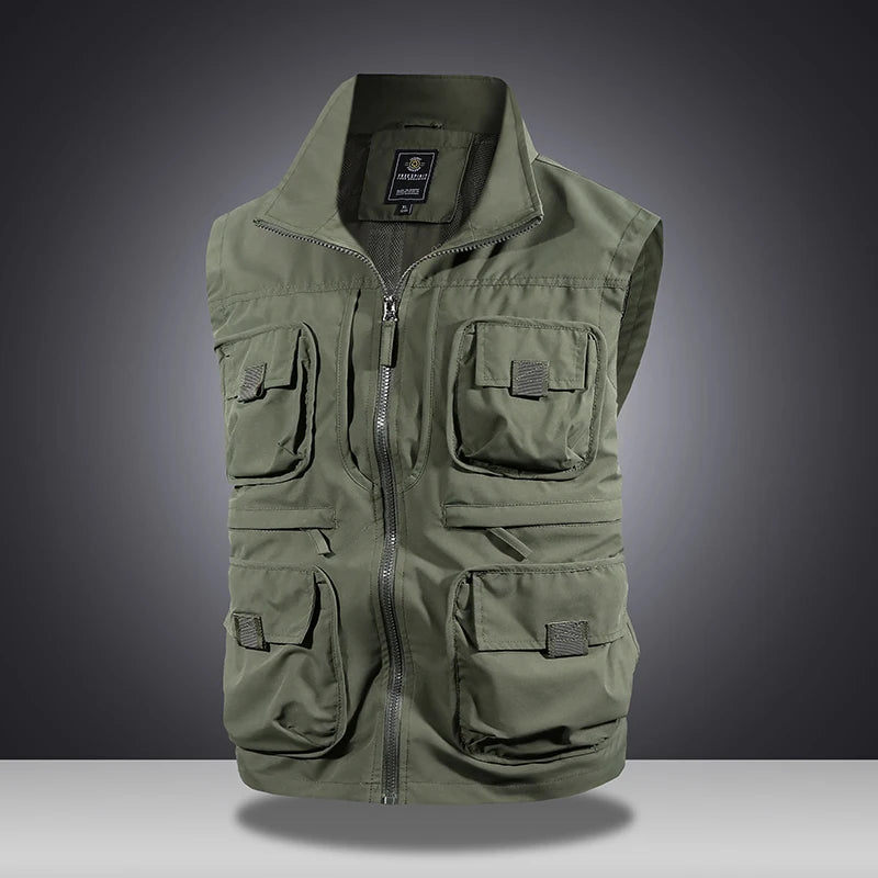 Multifunctional Workwear Vest Men Outdoor Zipper Multi Pocket Workwear Sleeveless Jackets Spring Autumn Breathable Sports Vests