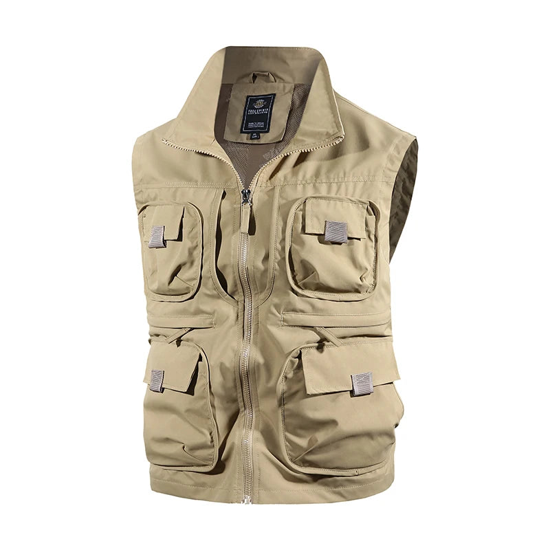Multifunctional Workwear Vest Men Outdoor Zipper Multi Pocket Workwear Sleeveless Jackets Spring Autumn Breathable Sports Vests
