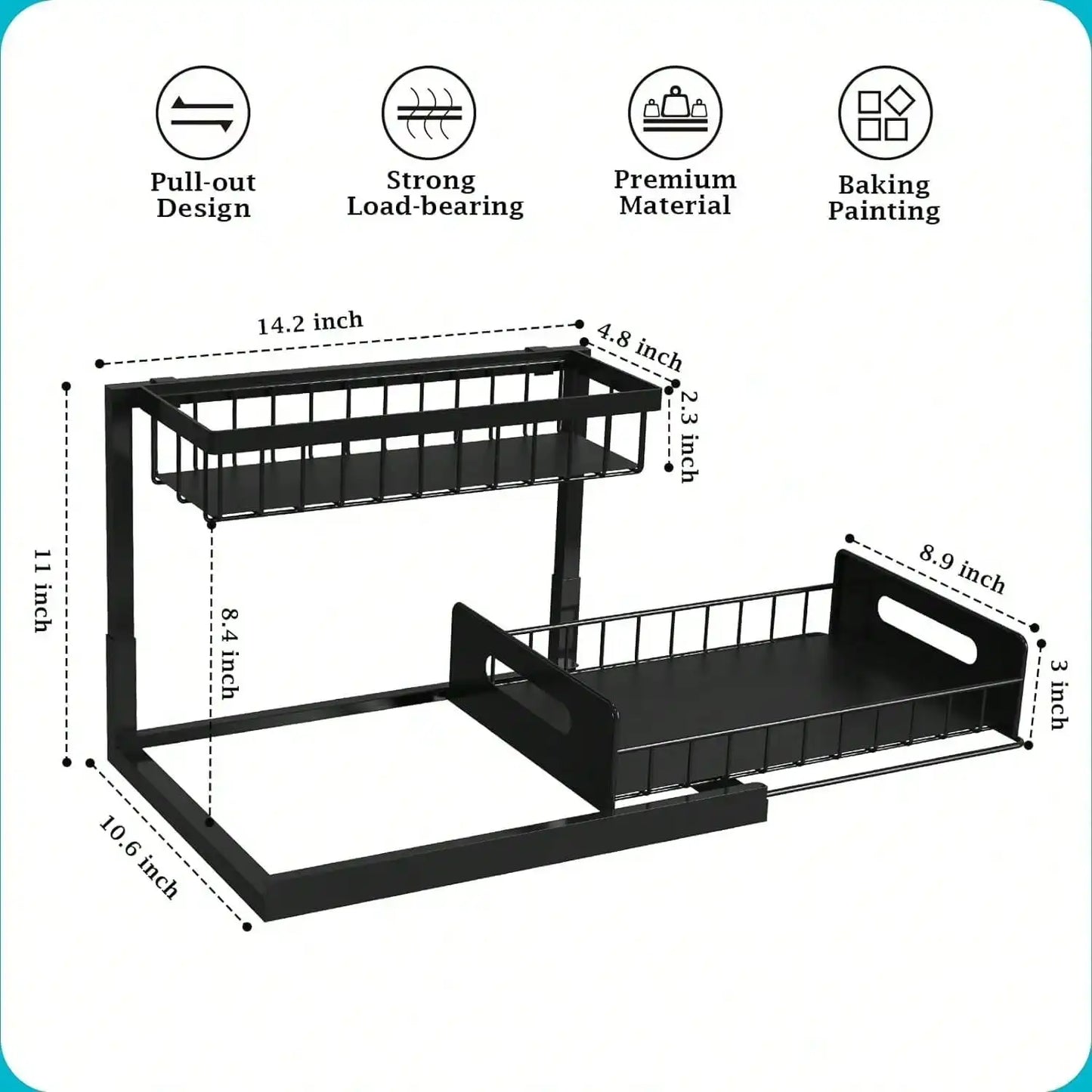 1/2pcs Under Sink Organizer With Pull-Out Drawer, Slide-Out Cabinet Storage Shelf For Kitchen & Bathroom, Space-Saving Under Cabinet Organizer