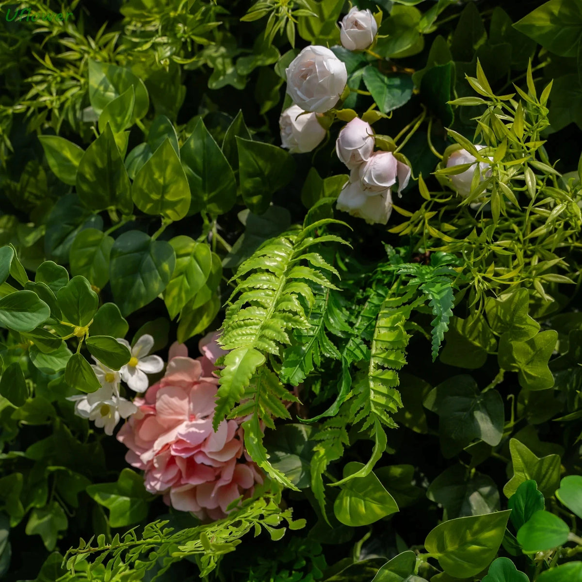 Uflower Artificial Flower Wall Roll-Up with Green Leaves Fabric Floral Backdrop for Wedding Event Party Decorations Curtain