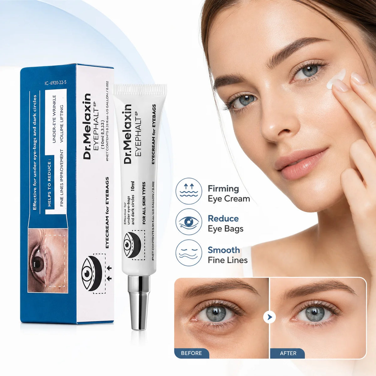 Dr.Melaxin Firming Eye Cream Lightweight Hydrating Care for Fine Lines Dark Circles Puffiness with Vitamin E Plant Extracts