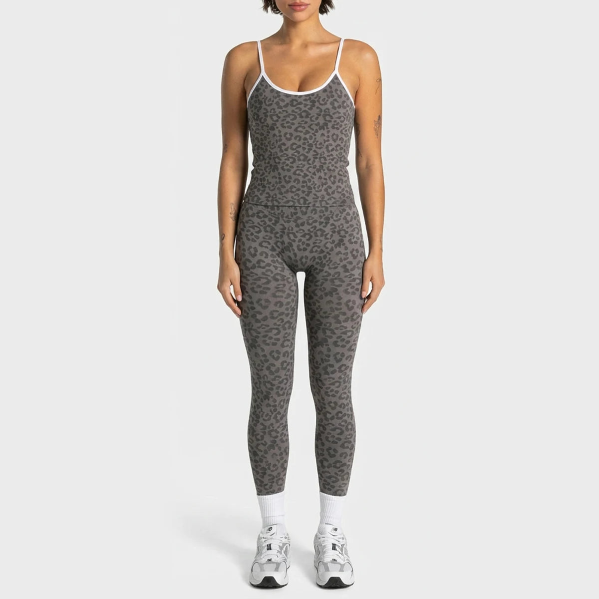 Wild Leopard Yoga Workout Set Sleeveless Top & Long Pants for Women, Moisture Wicking High Stretch Fitness Activewear