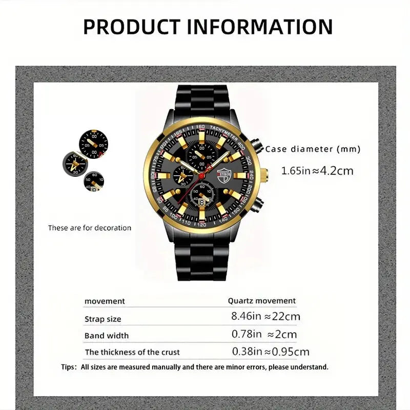 Luxury Men's Casual Fashion Business Gold Needle Digital Steel Band Quartz Watch Calendar Designed For Successful Men Classic