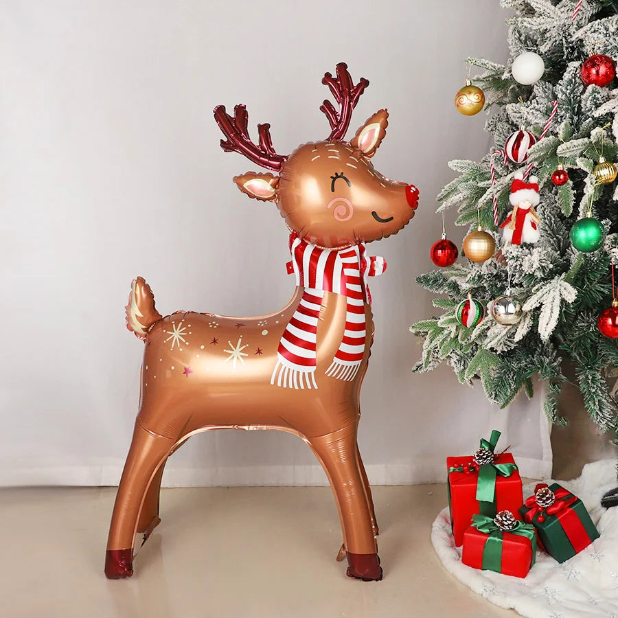 Large Christmas Reindeer Shape Standing Aluminum Film Balloon 2026 Xmas New Year Party Decoration Supplies Birthday Party Gift