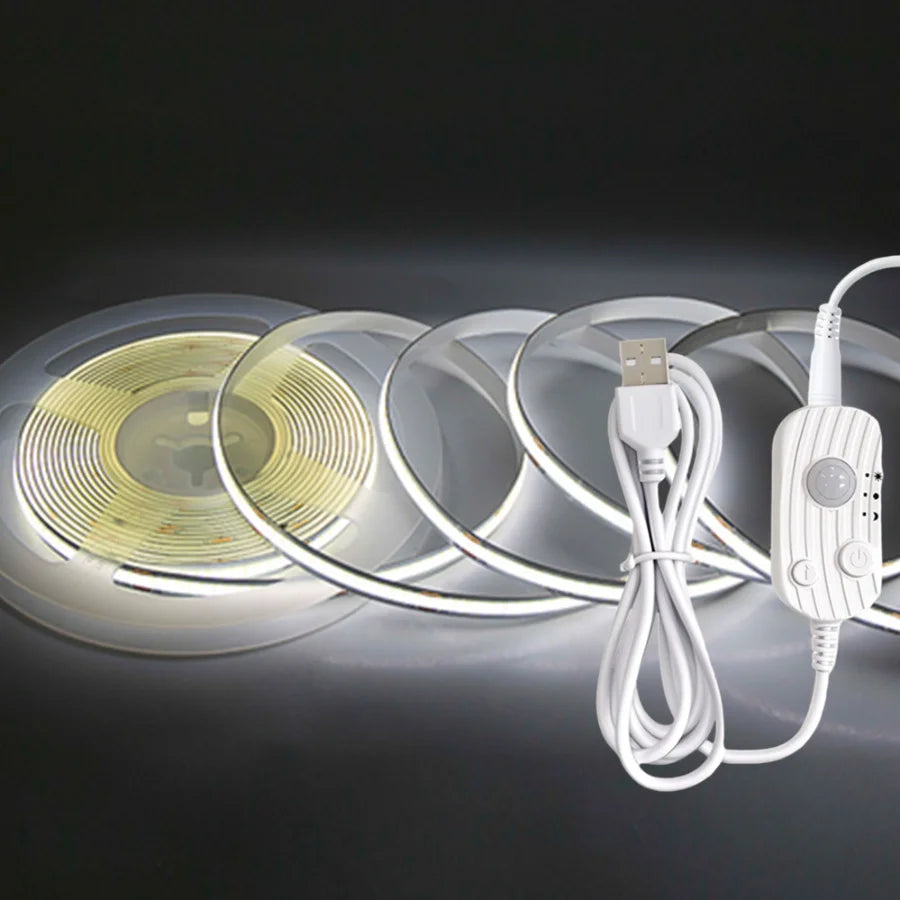 USB Motion Sensor 8mm COB LED Strip DC5V 3 Modes Dimmable Induction Night Light for  Bedroom TV Backlight Kitchen Cupboard Decor
