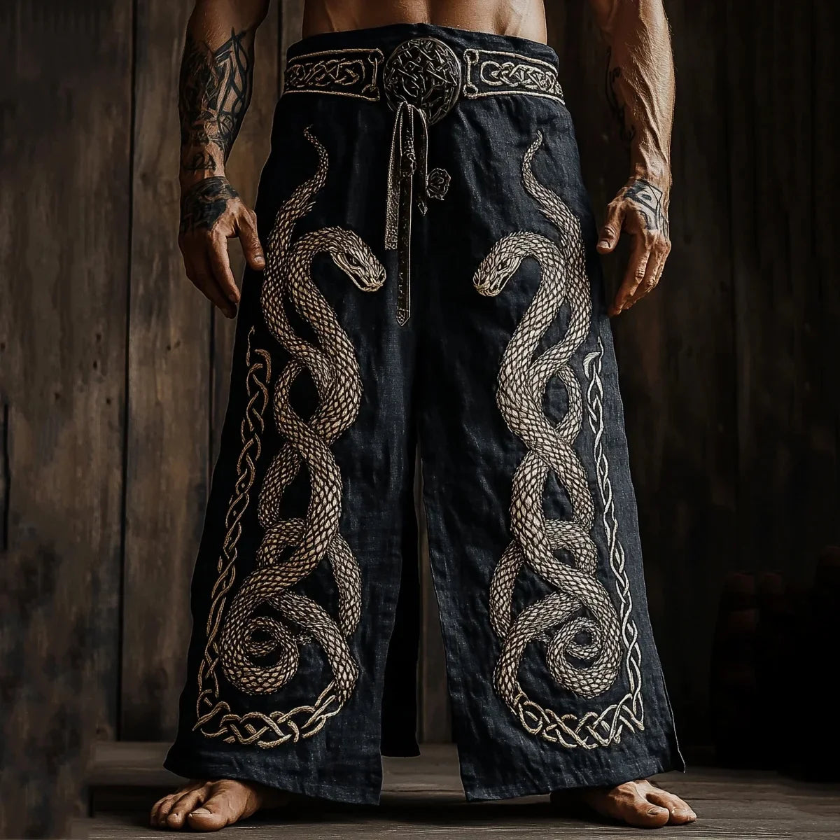 Men's Viking Retro Nordic Tree of Life and Raven 3D Printed Casual Straight-Leg Summer Beach Pants. S-5XL