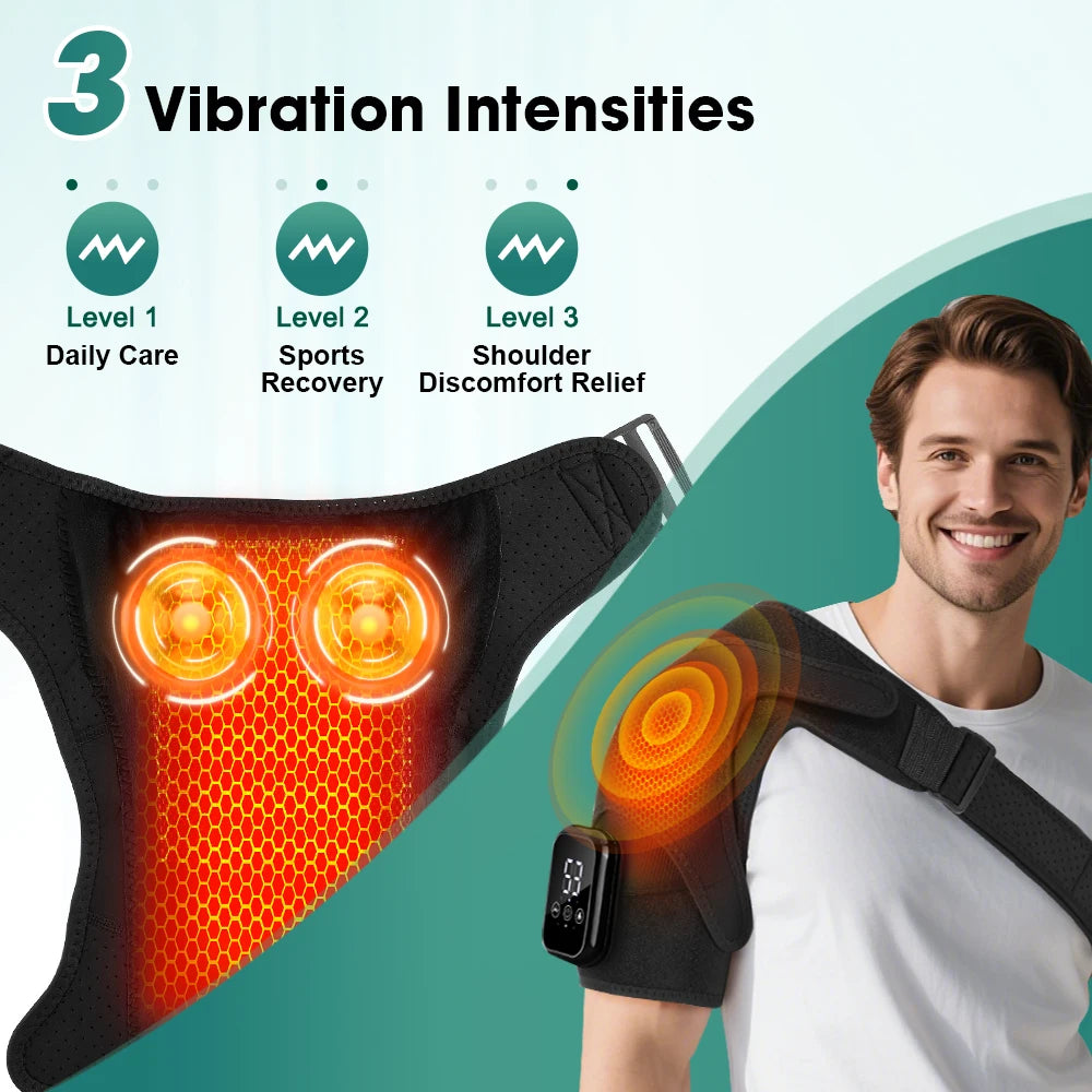 Portable Shoulder Massage Belt 3 Levels Adjustable Heating Vibration Shoulder Support Brace Wrap Pad Massage Relaxation Cordless