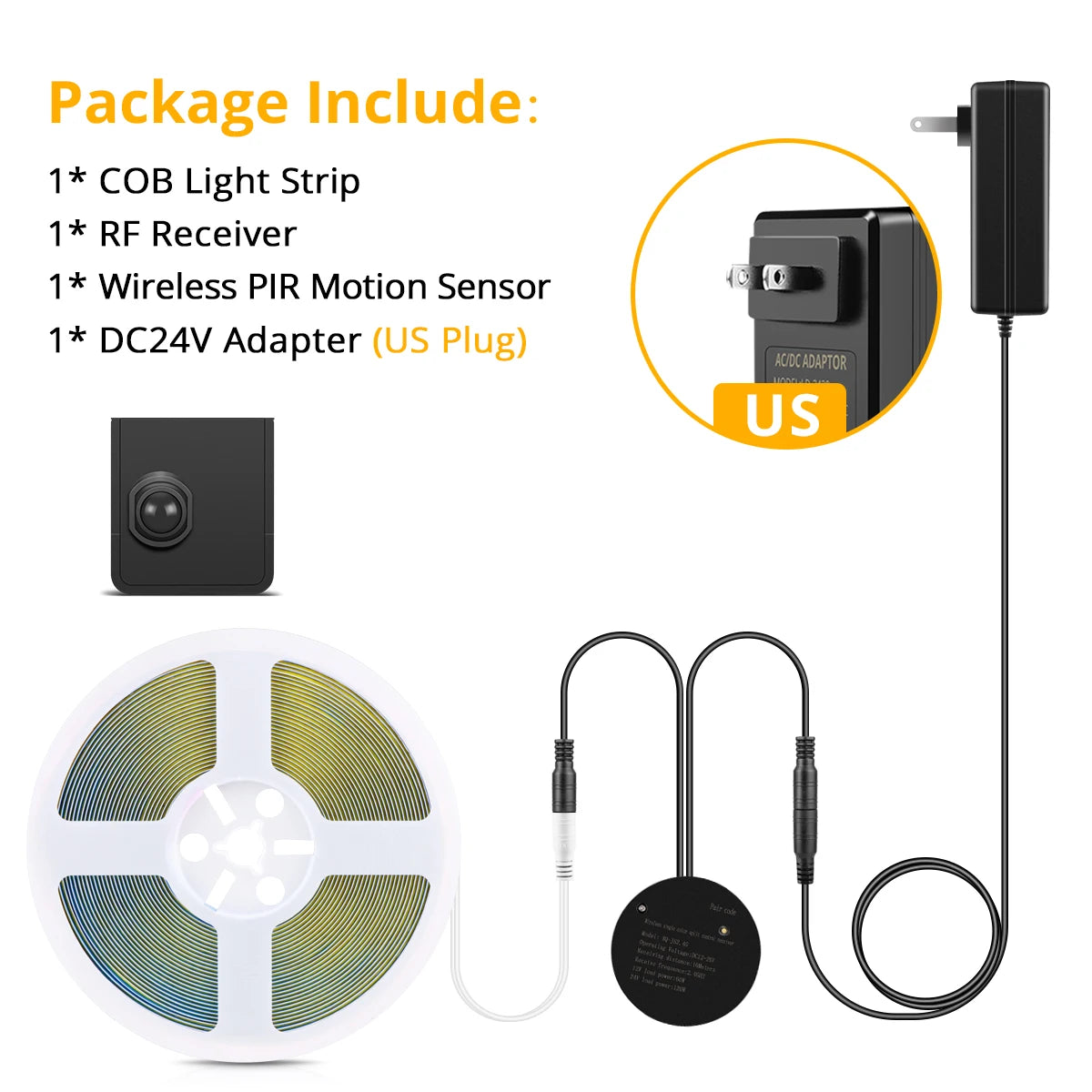 COB 24V LED Strip Wireless PIR Human Motion Sensor LED Night Light RF Reciever Smart Induction Lamp For TV Kitchen Cabinet Stair
