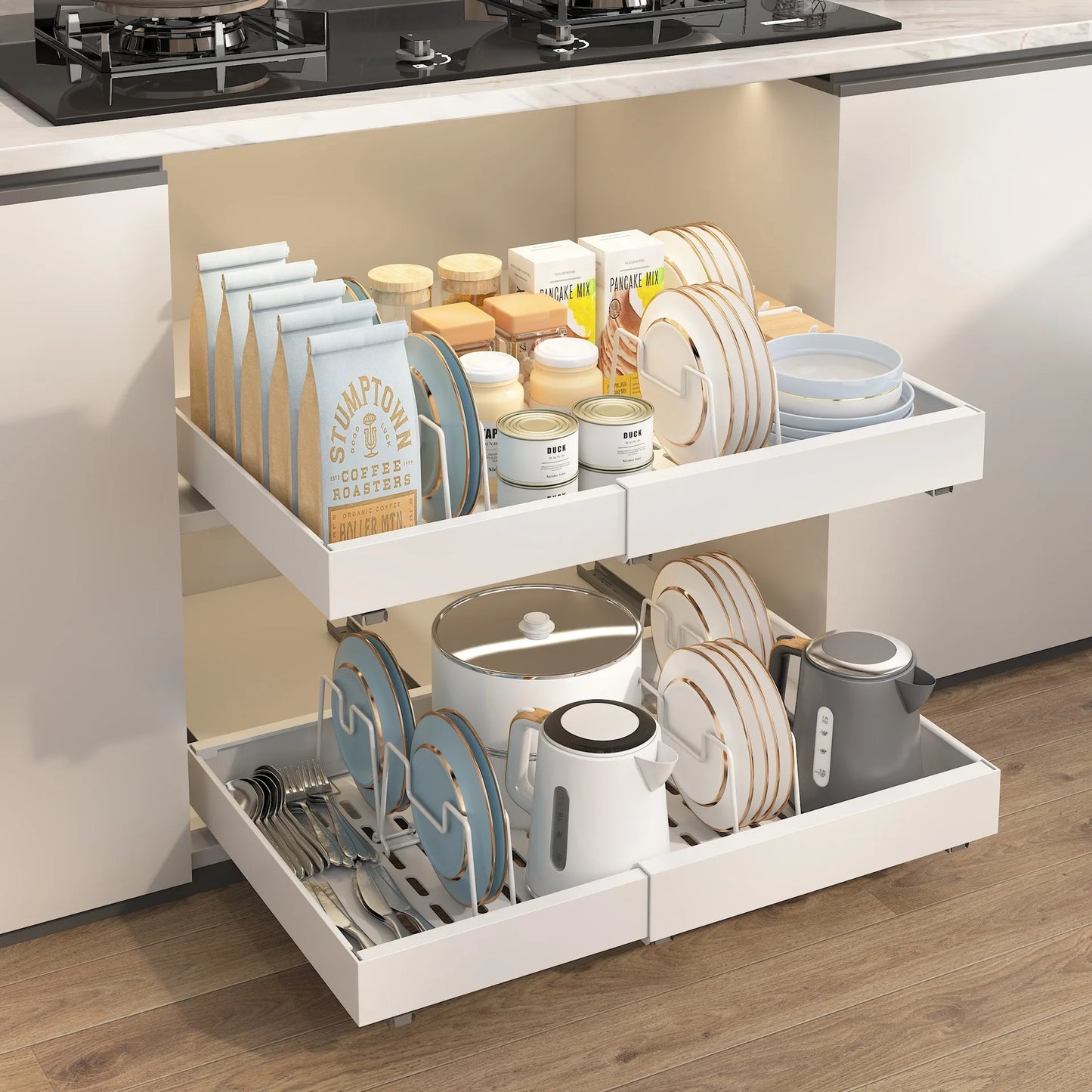 Pull Out Cabinet  Storage Rack with Adhesive Expandable Slide out Drawers for Kitchen Under Sink Organizer , Storage Shelf