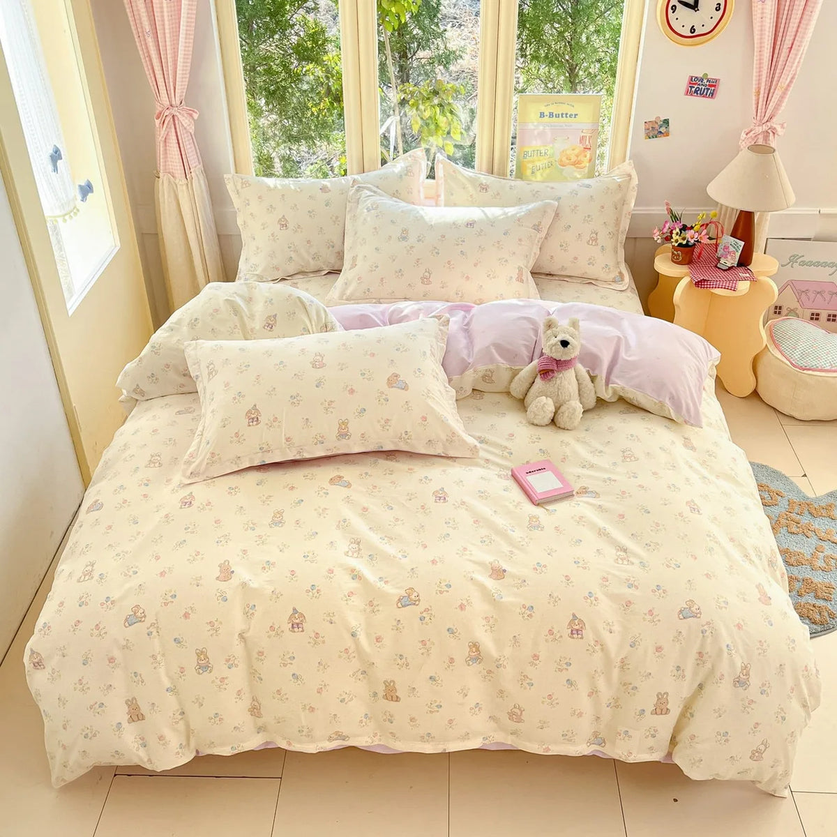 High Quality 100% Cotton Floral Duvet Cover Set Soft Breathable Queen King Bedding Set with Quilt Cover Fitted Sheet Pillowcases