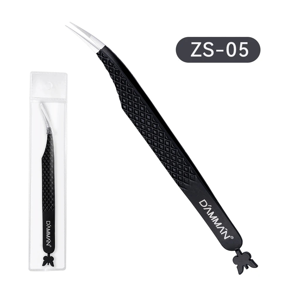 DAMMAN Fiber Tip Lash Extensions Tweezers Professional Anti-slip Eyelash Tweezers Stainless Steel Lash Tweezers Makeup Tools