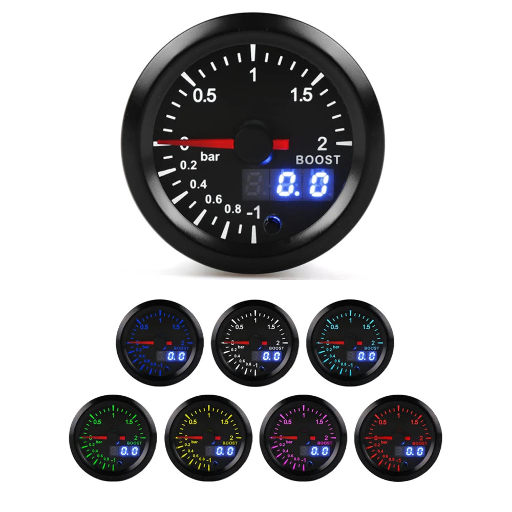 52mm Tachometer PRM Boost Gauge Water Temp Oil Temp Oil Press Voltmeter EGT Gauge AFR Gauge 7 Colors LED Dual Display Car Gauge