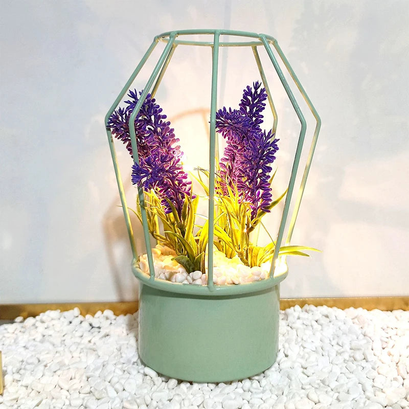 LED Night Lamp Battery Powered Green Plant Copper Wire Lights For Desktop Bedside Children Bedroom Home Decoration Nights Light