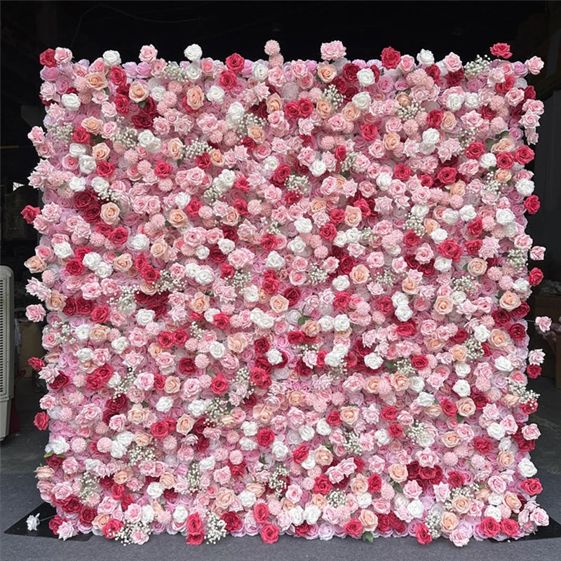 Luxur white Rose Roll Up Cloth 5D Flower Wall Arrangement Wedding Backdrop Decor Hanging Curtain Green Plants Wall Party Props