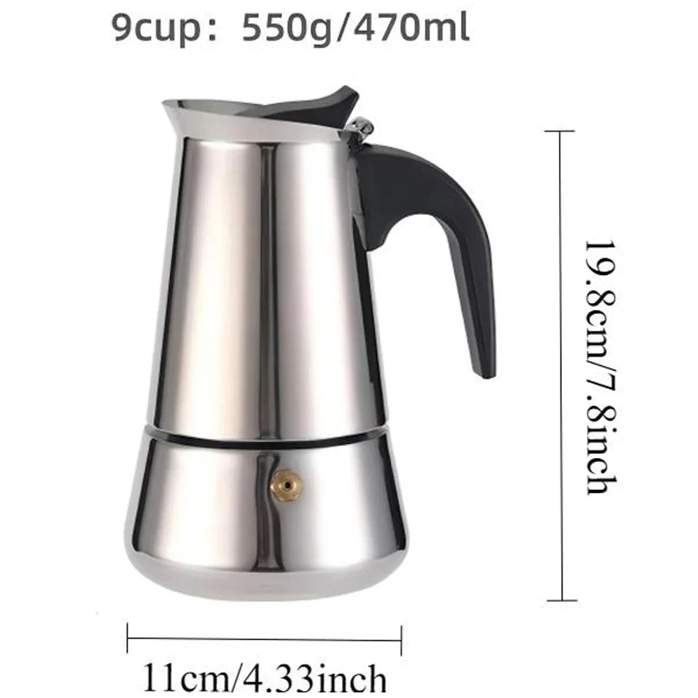 Coffee Pot Stainless Steel Moka Pot Italian Coffee Maker 9 Cup 15 OZ Stovetop Espresso Maker for Gas or Electric Ceramic Stove
