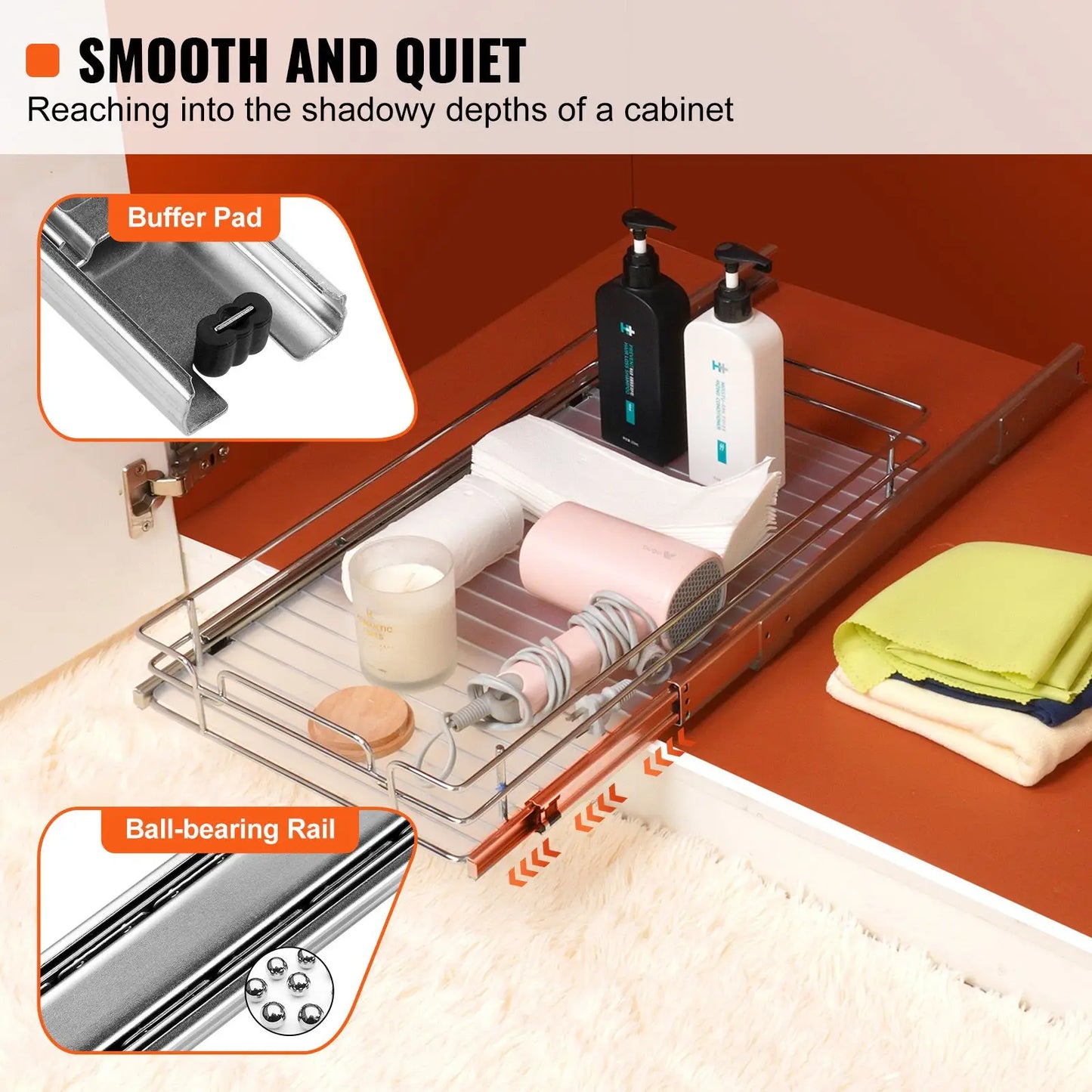 12.5"Wx16.5"Dx3.5"H Pull Out Cabinet Organizer, Heavy Duty Slide Out Pantry Shelves, Steel Roll Out Drawers, Sliding Drawer Storage for Home Under Sink, 14"Wx17.5"Dx7"H Install Size for Cabinet