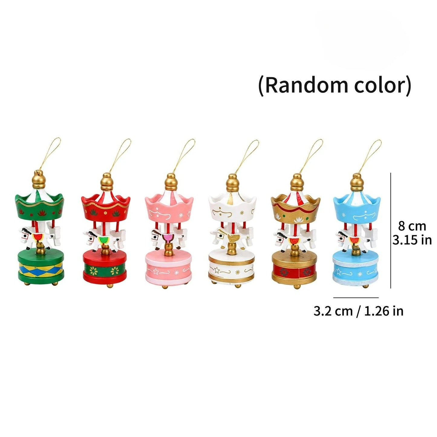 Xmas Carousel Hanging Pendant Wooden Carousel with Hanging Cord Christmas Tree Decorations Holiday Gifts Wooden Horse Ornament