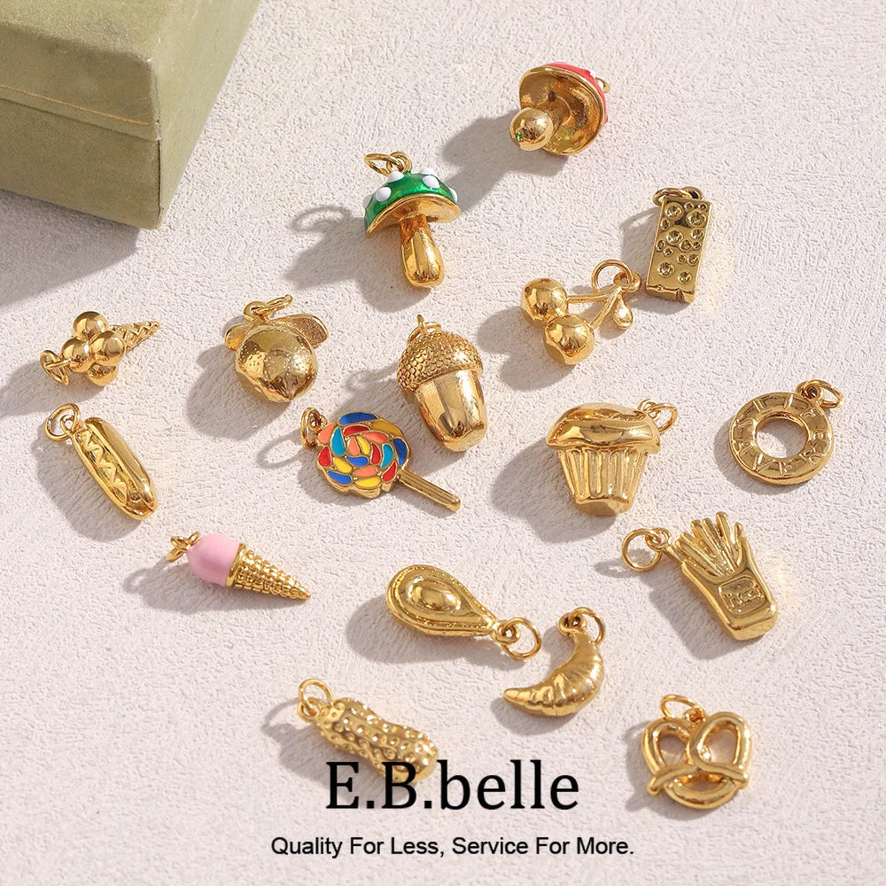 E.B.belle Summer Food Ice Cream Cake French Fries 18K Gold Plated Pendant Charms For Jewelry Making DIY Jewelry Accessories