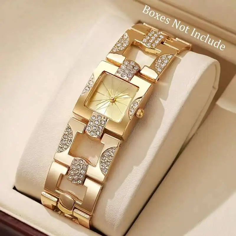 Luxury Rhinestone Women Watches Fashion Square Quartz Watch Girls Clock Reloj Mujer （Without Box）